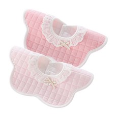 JoyBaby 2件入防水圍兜，蕾絲花邊公主風口水巾，加厚吸水防髒圍兜