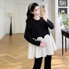 봄 임산부 외출복 캐주얼 패치워크 임부 긴팔 티셔츠 빅사이즈 임부복 긴소매 상의 YSQ