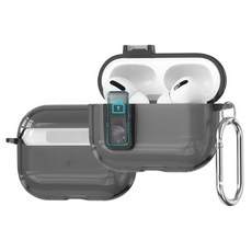 透明矽膠 AirPods Pro 保護套 附D型掛勾 安全開關設計, 透黑, 1個, AirPods Pro 3代