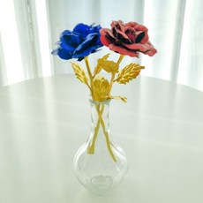 메탈 장미 조화 유리화병 세트 인테리어 장식 홈데코 거실 꽃꽂이, 1개, 파란장미