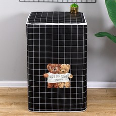 洗衣機防塵罩 全自動波輪上開蓋防水防曬套蓋布, 黑格抱抱熊 陞級防水防曬 ,A款上開門洗滌容量5-7.5kg通用