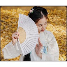 古風扇子折扇中國風夏季漢服旂袍折疊扇小竹扇子跳舞扇舞蹈扇綠色 折扇 日式 高顏值扇子 古風團扇 創意團扇, 般若心經-白A25