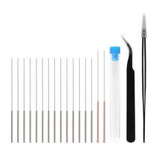 아오킨 19개 3D 프린터 노즐 청소 키트 - 16개 0.15mm 0.25mm 0.35mm 0.4mm 0.5mm 바늘 청소기 및 2개 핀셋 스테인리스 스틸 도구, 19 Pcs, 1개