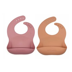 어텀31 실리콘 턱받이, 다크핑크+파파야, 1세트, 2개입