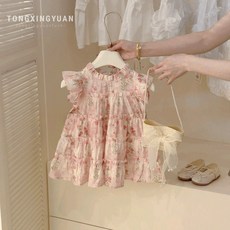 DIU 童星圓兒童洋氣公主裙子女童短袖連衣裙沙灘裙小女孩夏裝新款