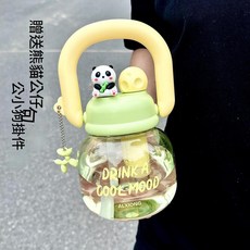 ALXIONG 熊貓造型雙飲吸管杯, 綠色送熊貓公仔和小狗掛件 800ml, 1個
