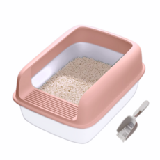 大號加高半封閉式貓砂盆，防噴濺大尺寸貓便盆，寵物貓廁所, 1個, 52*39*21cm, 少女杏