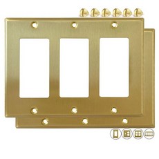 Rio Salto BRASS 모던 메탈 골드 조명 스위치 벽 플레이트 또는 콘센트 커버 벽 플레이트 싱글 콘센트 월플레이트 로커 커버 1 갱 장식 브러시드 황동 11.4cm x, Rocker 3갱 (2팩)