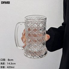 DFMEI 寶石紋啤酒杯輕奢玻璃水杯帶把扎啤杯冷飲果汁杯家用大容量, 1個