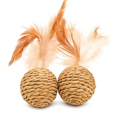 월간리빙 고양이 깃털달린 소리나는 장난감 공, 브라운, 2개