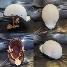 레트로 바이크 빈티지 스쿠터 하이바 패션헬멧 가죽 오픈페이스 풀페이스 오토바이 클래식헬멧 헬멧 보호 모터사이클 제품, 3.꼬리모양 헬멧 흰색 L