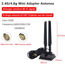 듀얼 밴드 안테나 전방향 무선 네트워크 카드 와이파이 라우터 고이득 확장 안테나 SMA 2.4G 5G 5.8G, 03 5m line RP SMA