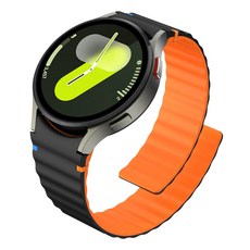 갤럭시워치4/5/6/7호환 실리콘 마그네틱 스트랩 컬러풀한 스티치 디자인, 블랙/오렌지