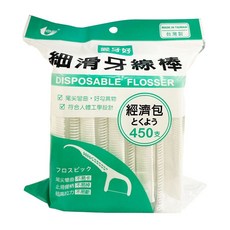 愛牙好 細滑牙線棒, 1個, 牙線棒450支入-尾端彎曲(綠), 450個裝, 7.5cm