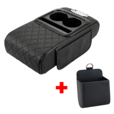 자파믹스 차량용 팔걸이쿠션 콘솔박스 수납함 자동차 콘솔쿠션 컵홀더, 블랙(송풍구 수납 포켓 증정), 1개