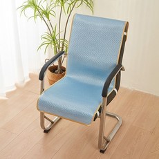 夏季涼席坐墊 冰絲辦公室連體坐墊 防滑椅子墊 靠背一體 DT01A, 蜂窩冰絲-迴宮格藍（可水洗）,【辦公椅建議】45*135cm