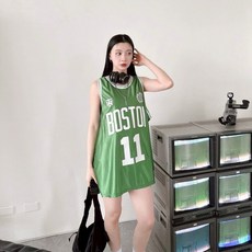 JES 韓國美式街頭滑感球衣BOSTON 11撞色滾邊親膚透氣無袖運動背心