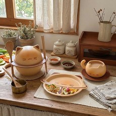 전자렌지용찜기 고양이 세라믹 도자기 그릇 라면 플레이팅접시 식기세트, 고양이 세라믹 컵