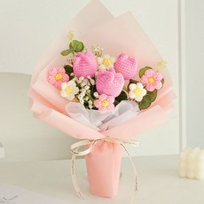 禮物針織毛線花編織玫瑰向日葵仿真滿天星成品花束, 鬱金香 粉色:如圖所示