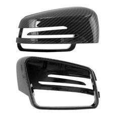 後視鏡蓋 亮面水轉印碳纖維 塑膠替換式外殼 側視鏡蓋 適用於 10-15 W204 C350 C63, 1個