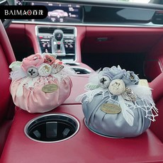 創意圓形絹花竹炭包 新車除甲醛 家用車用 活性炭除味裝飾品, 1個, 圓形絹花炭包-粉色,獨立包裝
