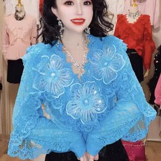 댄스복 아랑고고 시스루 반짝이 블라우스 장구 화려한 대회복 라인 의상 단체복 빅사이즈 난타복 무대복 공연복