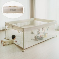 헬로디노 원터치 사각 베이비룸 휴대용 아기 울타리 안전가드 볼풀장, 대형, 1개, 베이지