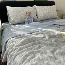 여름용 순면 이중 거즈 아이스 거즈 여름 냉방 이불 싱글/더블 에어컨 이불, 100x150cm 어린이 이불, 귀여운 반려동물 왕국 [A급 순면 이중 거즈 + 냉감