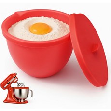 주방 보조기 5Qt 틸트 헤드 믹서 뚜껑이 있는 식품 등급 논스틱 인서트 식기세척기 사용이 가능한 재사용 볼 액세서리브라운와 호환되는 실리콘 라이너, Red