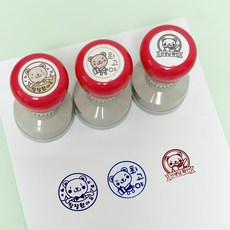 칭찬스탬프 3종1세트 3원형 만년스탬프 알림장 숙제 확인 검사 도장 어린이집 유치원 학교 선생님 부모님용, 1개, 케이스(딸기)3번세트