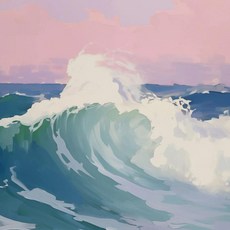 블루 핑크 웨이브 해변 일몰 야자수 쉘 풍경 아트 포스터 캔버스, 6. 5