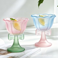 蝴蝶結玻璃高腳杯 冰淇淋杯 甜品杯, 粉綠, 1個