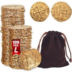 대형 금속 해적 동전 금 보물 세트 복제 스페인 더블론 보드게임용 토큰 장난감 코스프레용 사실적인 모조 돈 보물상자용 크기 1.18인치 금색 35개 3125646, 골드 100개