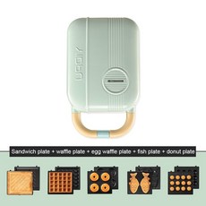 전동 샌드위치 메이커 와플 토스터 베이커 아침 식사 타코야키 팬케이크 650W 220V, 05 green with 5 plates_01 미국