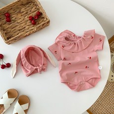 DFMEI 嬰兒包屁衣夏裝衣服新生兒薄款女寶寶連體衣公主滿月哈衣櫻桃爬服