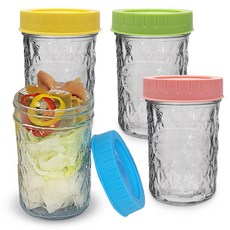 미르코리아 샐러드 밀프랩 유리병 4종 세트 컬러캡 크리스탈, 250ml, 1세트