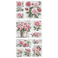 [ 1219519 ] HICOHAND 문지르기 전송 꽃 3장 빈티지 장미 가구 전사 스티커 레트로 핑크 플라워 워드 방수 데칼 DIY 공예용