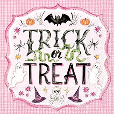 IHR Ideal Home Range 칵테일 냅킨 일회용 3겹 종이 파티 냅킨 팩 12.7 x 12.7cm(5 x 5인치) Just Treats 20개입, 핑크 트릭 오어 트릿, 핑크 트릭 오어 트릿