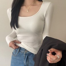 U領羅紋長袖上衣，簡約純色，彈性顯瘦，時尚百搭