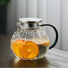 高硼矽玻璃果汁壺, 樹皮壺 大肚鋼蓋, 1套, 1L