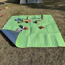 遊戲墊 沙灘墊 戶外帳篷墊 露營野餐墊 防水墊, 2.5毫米厚-綠白格,1X1米-無收納袋