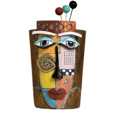 BJVF Picasso Face Flower Pot Colorful Abstract Art Facial Expression Handmade Resin Fun and Funky, 에스