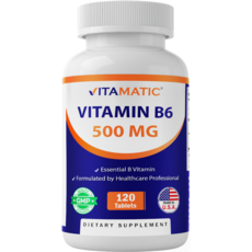 비타매틱 비타민 B6 (피리독신 HCI) 500 mg - 120 베지테리언 타블렛, 3개, 120회분