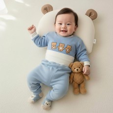 KC인증 몽실이 곰세마리배앓이방지긴팔 실내복 상하세트 9부 스판 유아