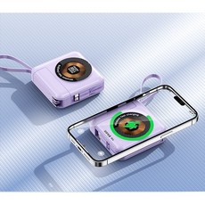 超快行充 20000mAh 磁吸無線行動電源 自帶線 雙快充 可拆卸插頭, 黑色, K15