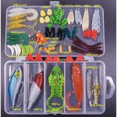 狂賣千盒冠軍 綜合路亞套組 全泳層 假餌 釣魚 海釣 鉛頭鉤 軟餌 軟蟲 波趴 米諾 VIB 路亞盒 雷蛙 路亞竿, 1個, 一盒71件（路亞假餌+配件套組）
