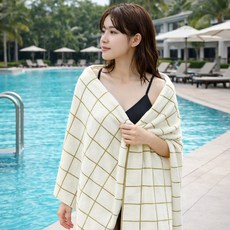 뽀송데이 30수 코튼 바스타월 70x140cm 체크 화이트, 1개, 상세페이지 참조