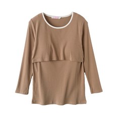 BabyShare時尚孕婦裝 領口撞色坑條附胸墊長袖哺乳衣 時尚舒適