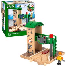 BRIO 월드 신호 스테이션 세트 인터랙티브 레드 라이트와 피규어가 장착된 2피스 나무 기차 트랙 장난감 FSC 인증 모든 장난감과 호환 3세 이상 용, Station