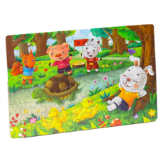 卡通拼圖 兒童益智玩具 趣味拼圖 鐵盒裝, 【60片】龜兔賽跑, 1個, 60片